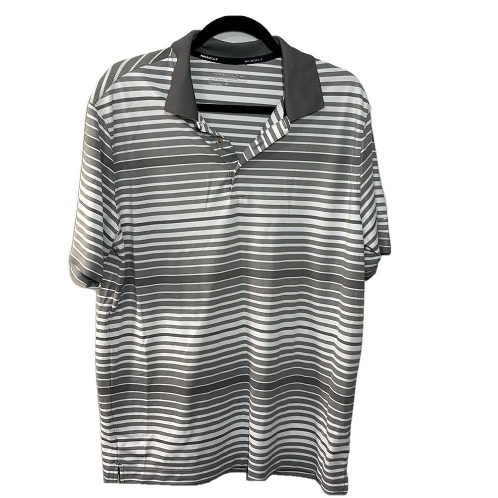 Nike Golf Tour Performance Short Sleeve Polo Shirt Size Large Striped Grey